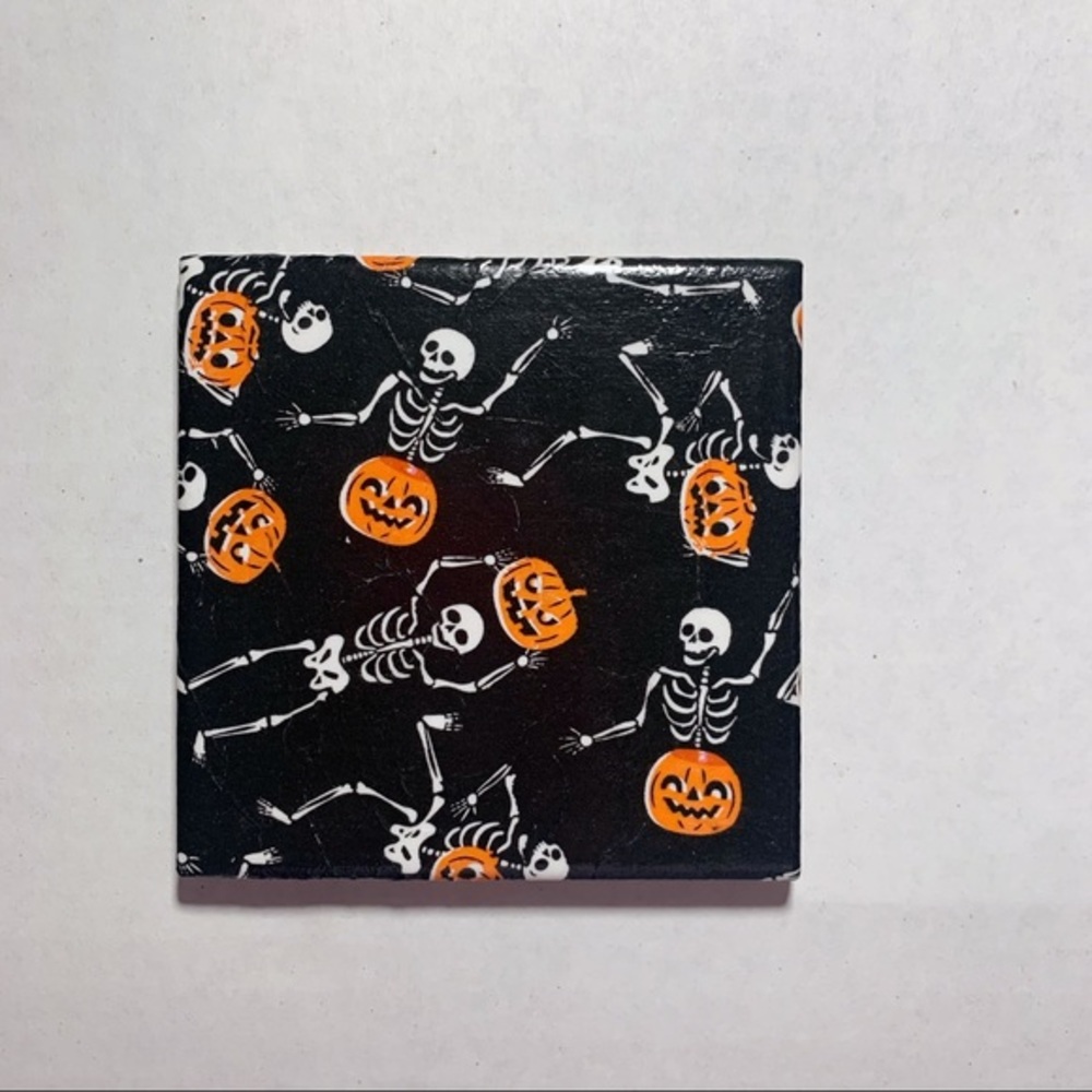 Halloween Skeleton Jack-o-Lantern Ceramic Coaster, Gothic, Goth, Cup Coasters